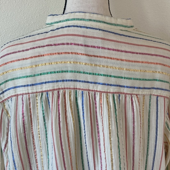 GAP crinkle gauze cotton metallic rainbow 🌈 long sleeve button down size XL - Picture 5 of 8